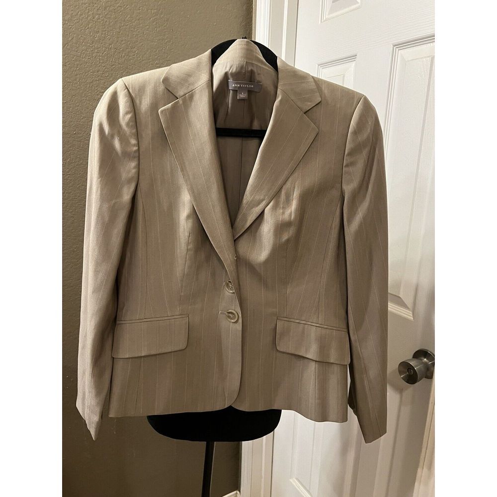 Ann Taylor Wool Blend Blazer Womens 6 Brown Suiting Two Button Jacket